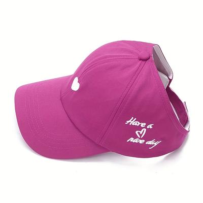 TEMU Women's Spring And Summer Travel Sun Hat With Ponytail, Half-top Baseball Cap For Running, Hollow Braid Letter Korean Style Duckbill Hat Image