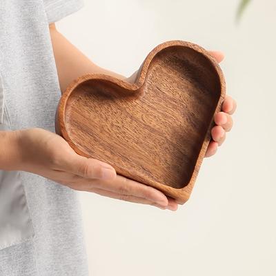 TEMU 1pc Creative Heart Shaped Wood Tray - Stacked Walnut-colored Tray, Serving Dried Fruits, Nuts, And Candy On Living Room And Dining Tables, Multipurpose Wood Tray For , Parties, Home Image