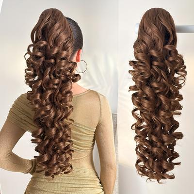 TEMU A 28-inch Long Curly Ponytail Made Of Heat-resistant Synthetic Fiber, Worn By Women For Everyday Occasions And Holidays. Image