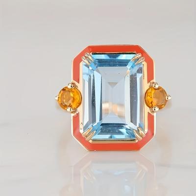TEMU Elegant -chic Square Cubic Zirconia Ring For Women - , Weddings & Parties, Color , Fashion Image