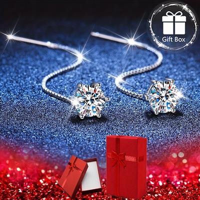 TEMU 2pcs Elegant 925 Sterling Silver Stud Earrings With Sparkling Moissanite - Low Allergy, Weddings & Valentine's Day Gifts, Jewelry|elegant Earrings|lightweight Jewelry Image