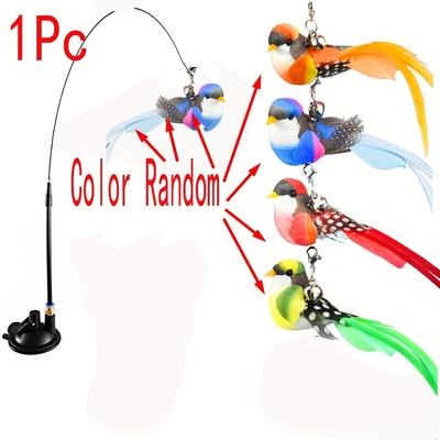 TEMU Interactive Cat Toy With And Design - Long Rod , Artificial Feathers, Suction Cup Base, Indoor Play And Hunting Exercise, Cat Playtime Toy| Cat Toy|plush Texture, Without Battery Image