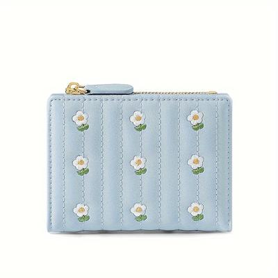 TEMU Women's Wallet With Flower Embroidery, Cash Pocket With Card Holder, Coin Purse With Id Window(4.53''x 0.79'') Image