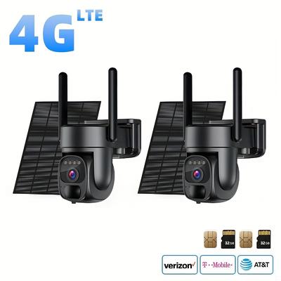 TEMU 1pc/2pcs/3pcs/4pcs 4g Wireless Outdoor Wifi Free Security Camera Lte Eu Cellular Security Camera Solar (, At&t, )outdoor Night Motion Detection Communication Sd Storage, (with Built-in Sim Card) Image