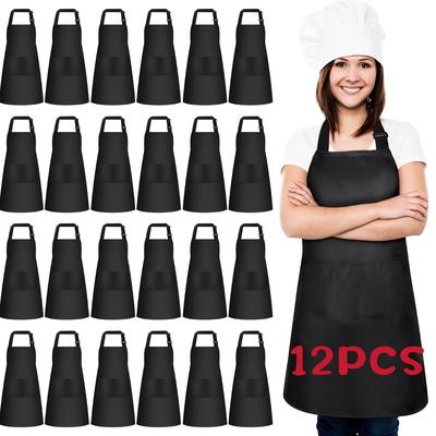 TEMU Customizable Aprons With 2 Pockets, Bulk Supply Of Black Aprons For Female Servers, Durable And Reusable Kitchen Aprons. Image