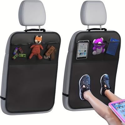 TEMU 2pcs Sturdy Polyester Car Seat Back Protector With Mesh Storage Compartments - Simple Cleaning, Universal Vehicles, Storing Snacks & Toys, Durable Oxford Fabric Image