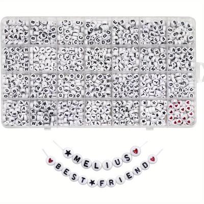 TEMU 1450pcs Acrylic Letter Beads, 4x7mm Round Alphabet Beads In 28 Grid Box For Jewelry Making, Diy Bracelets (4x7mm, White) - Ideal For Personalized Gifts And Crafts, Jewelry Making Supplies Image