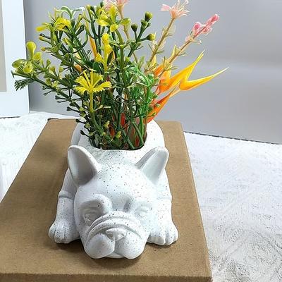 TEMU Resin French Bulldog Planter Pot - Succulent & Cactus Plant Holder, Garden Decor Resin Flower Pot, Decorative Puppy Shaped Container For Indoor And Outdoor Use Image