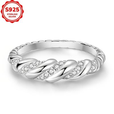 TEMU 1 Piece Of 925 Silver Gradient Threaded Ring, Suitable For Valentine's Day Gift And Daily Female Wear Image