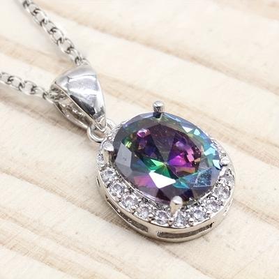 TEMU Youhaocc Luxury Oval Synthetic Zirconia Pendant Necklace, Simple Copper Fashion Charm For Women, Ideal For Party And Banquet, Jewelry Accessory Image
