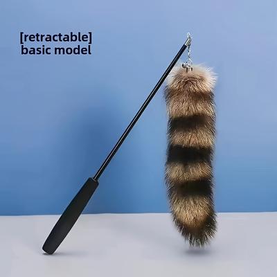 TEMU Interactive Cat Teaser Toy, Nylon Strip Pattern, All Breed Sizes, No Battery Needed, Plush Teasing Stick With Fur Tail For And Boredom Image