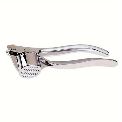 TEMU 1pc Heavy-duty Stainless Steel Garlic Press - Manual Garlic Mincer And Juicer, Ergonomic Handle, No Electricity Needed, Kitchen Gadget For Fresh Garlic Puree And Paste Image