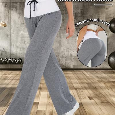 TEMU Women's High-waisted Wide Leg Casual Pants With Drawstring Waist - Soft, Stretchy Polyester Blend In Gray & White, Comfortable Relaxed Fit For Spring/summer/fall Image