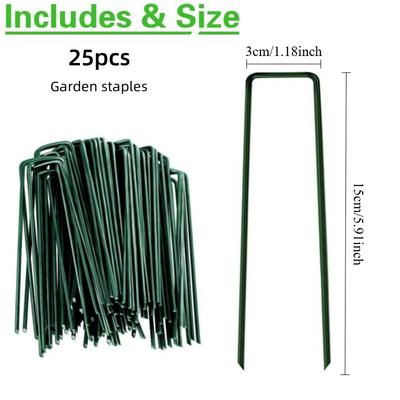TEMU 25/50pcs Stakes Set, U-shaped Garden Pegs With Washers, 6-inch Heavy-duty Stainless Steel Floor Nails, Rust-resistant Landscape Tent Pegs For Securing Lawn And Fabric Image