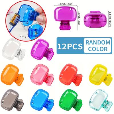 TEMU 12pcs Toothbrush Head Protective Cover - Travel Dustproof Storage Box - Travel Storage Clip - Dust Cap - Compact Portable Box - Home Toothbrush Holder Image