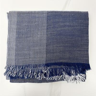 TEMU Chic Gradient Linen Scarf For Men – Lightweight, Breathable Shawl With Frayed Edges, Spring & Fall, Korean Fashion Accessory, Casual Wear | Vintage-inspired Scarf | Yarn-dyed Image
