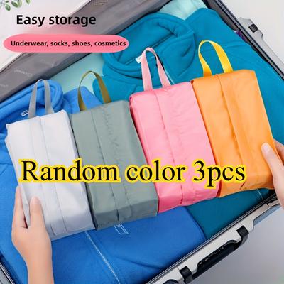 TEMU A Set Of 3 Fabric Storage Bags, Portable Travel Makeup Pouch, Storage Bags For Underwear And Socks, Hand Wash, In Gray, Pink, And Light Brown, Travel. Image