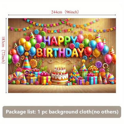 TEMU 1pc, 8x6ft Polyester Party Backdrop Banner, 2d Wall Covering With Balloons And Gifts, No Electricity Needed, Decor For Living Room, Bedroom, Office, Outdoor Events Image