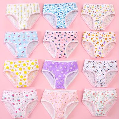 TEMU 12pcs Girls' Triangle Briefs - Cute Ditsy Floral Print Underwear With Edges, Polyester-spandex Blend, Mid-rise For & , Wear Image