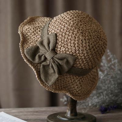 TEMU An Elegant Women's Straw Hat - Bucket Hat With A Vintage Edge And Bow, Lightweight And Breathable, Foldable Travel Beach Hat, Perfect As A Gift For Ladies Image