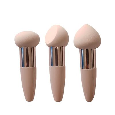TEMU 3pcs Mushroom Head, Peach Heart, Cut With Handle Powder Puff Sponge Beauty Makeup Egg Does Not Eat Powder, Dry And Wet Dual Use Image