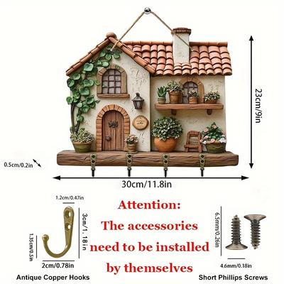 TEMU 1pc, Wooden Crawling Country House Hook- With 4 Metal Hooks( 11.8inch X 9inch), Porch Decoration, Room Decoration, Villa Decoration, Home Decoration Image