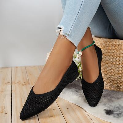 TEMU Women's Breathable Knit Flats - Lightweight, Pointed Toe Slip-on Image