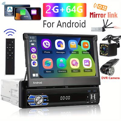 "TEMU 2+64g Car Radio 7"" Touch Screen With Gps Navigation, Wireless Auto & , Wireless, Fm/rds, Reversing Camera & Dvr Camera - 1 Din Fit For Cars, Vehicle , Vibrant Display, Highquality Graphics"