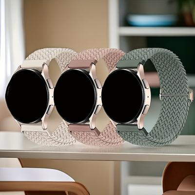 TEMU 3pcs 18mm20mm22mm Strap Braided Watch Band Compatible With Galaxy Watch 4 5 6 7 40mm 44mm/watch 5 Pro 45mm Watch/ Watch/ Watch/hw Watch Gt/ Mi Watch// Watch,stretchy Braided Strap For Women Men Image