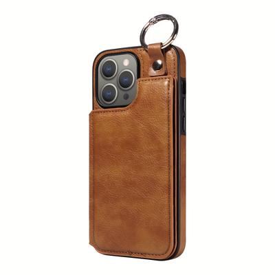 TEMU Lychee Pattern Double Insert Card Cute Artificial Leather Mobile Phone Case Suitable For Iphone16 15 14 13pro 12promax 15promax Gift For Boyfriend 16pro Girlfriend Image