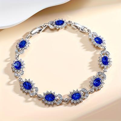 TEMU 1pc Elegant Blue Cubic Zirconia For Women - Luxurious Style With Sparkling Synthetic Diamonds, Ideal For Weddings And Banquets Image