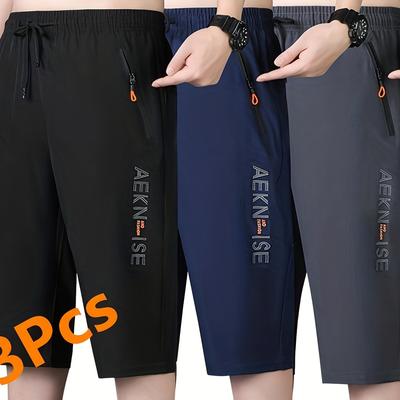 TEMU 3pcs Men's Lightweight Quick-dry Running Shorts - Ice Silky Fabric, Loose Fit, Mid-thigh Length With Zipper Pockets, Summer Outdoor Activities, Casual Wear, And Sports Image