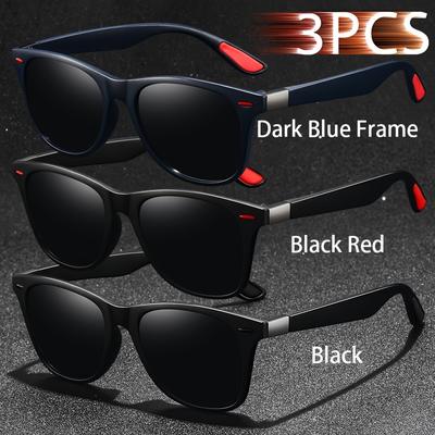 TEMU 3pcs Fashion Vintage Unisex Square Glasses Men Women Luxury Brand Designer Glasses Classic Driving Fishing Traveling Rectangle Sunglass Tropical Vacation Outfits Shades For Man Retro Eyewear Image