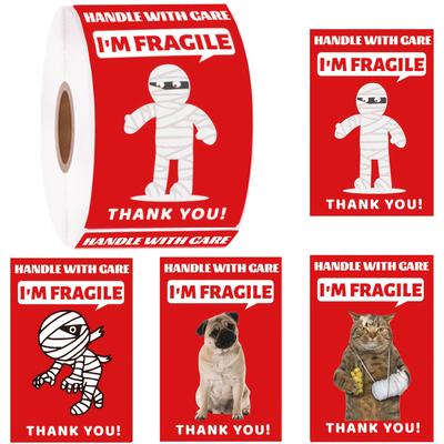 TEMU 200pcs Funny Fragile Stickers - 4 Designs (dog, Cat, ), 3x2 Inches Permanent Adhesive Labels For Shipping, Moving, Glass, & More - Durable And Labels For Safe Handling Image