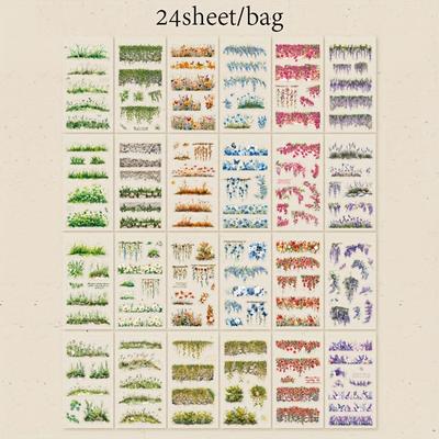 TEMU 24 Sheets Series Floral & Nature-themed Stickers - Vibrant Botanical Designs For Diy Journals, Scrapbooks, Laptops, Water Bottles & Skateboards, , Self-adhesive Paper, Stickers Image