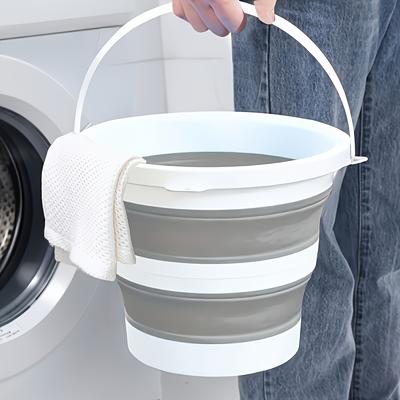 TEMU 1pc Portable Folding Bucket With Handle - Durable, Space-saving Design For Car Washing, Camping, Fishing & Travel - Lightweight & Easy To Store - Gray Plastic With White Handles Image