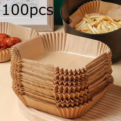 TEMU 100pcs Square Air Fryer Liners - Brown Paper Liners For Cooking, Baking, Roasting & Microwave Use - Easy , Ideal For Home, Hotel & Commercial Kitchens, Air Fryer Accessories Image