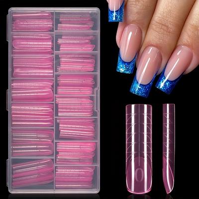 TEMU 140pcs Quick Building Nail Molds Extension Form Tips Traceless Pink Plastic Dual Form Nail Tips Image