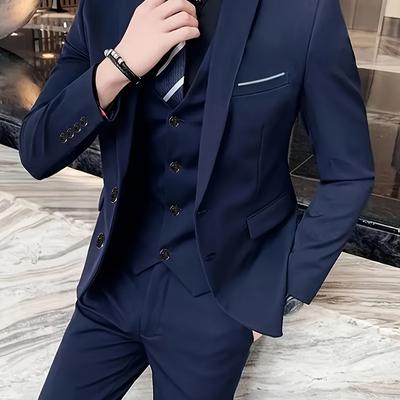 TEMU Men's 3pcs Luxury Suit, Fashionable Jacket, Vest And Formal Trousers, High-end And Elegant, Suitable For Image