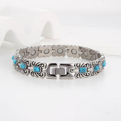 TEMU Magnetic Turquoise Stainless Steel Bracelet - Includes Sizing Tool, Perfect Gift For Image