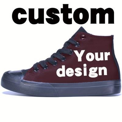 TEMU Customizable High-top Canvas Sneakers - Black Lace-up With Vibrant Cartoon Print, For , Halloween, Christmas, Thanksgiving, Casual Streetwear, Shoe| Design Sneakers|canvas Upper Sneakers Image