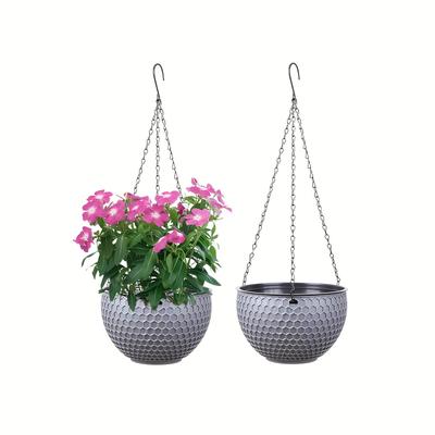 TEMU 2pcs Idolpack Large Self-watering Hanging Planters With Drainage Holes And Chains - Classic White Honeycomb Design For Indoor & Outdoor Use, Ideal For Greenery And Vibrant Flowers Image