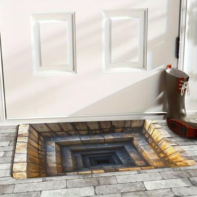 TEMU 1pc, 3d Optical Illusion Door Mat 2d Flat Welcome Doormat Suitable For Indoor And Outdoor Use, Machine Washable, Front Doors, , Bedroom, Laundry Area Home Decor, 2d Flat Image