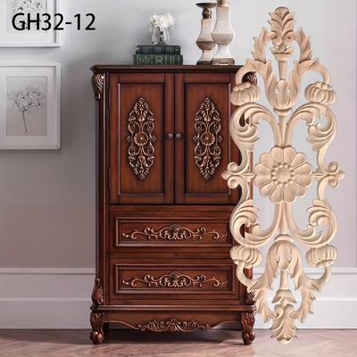 TEMU 1pc Solid Wood Carved Inlaid Hollow Applique, Unpainted Suitable For Entryway, Cabinets, Dressing Tables, Doors And Windows, Furniture, Background Walls, Etc., Diy Decoration Image