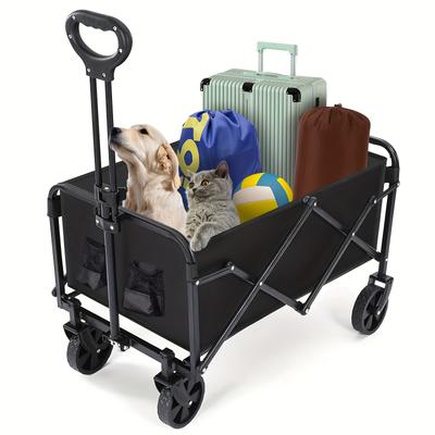TEMU Versatile Folding Camping Cart - Adjustable, Large Capacity With Wheels For Shopping, Sports, And - Pp & Metal Construction In Black/khaki Image
