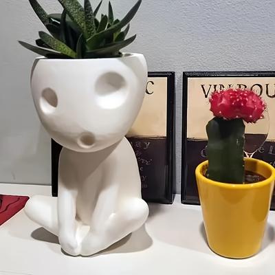 TEMU 1pc Creative Sitting Doll Planter With Drainage Holes, Resin Irregular Shape, Indoor/outdoor Decor For Home, Office, And Garden Image