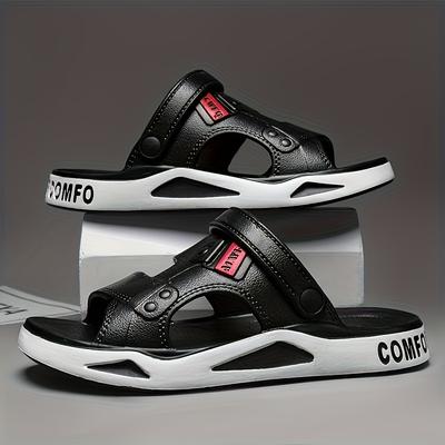 "TEMU Unisex Slides - Stylish White & Black Eva Sandals For Indoor & Outdoor Use, Soft Sole Casual With "ecomf" Letter Print, For Men And Women" Image