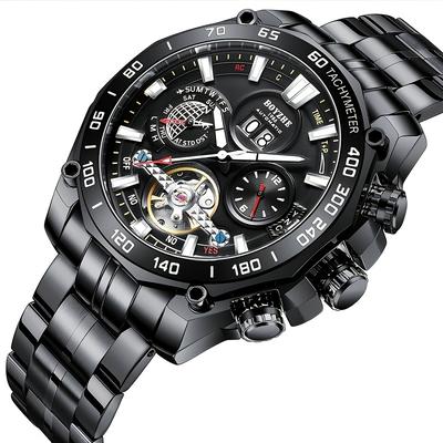 TEMU Boyzhe Round Mechanical Watch, Business, Automatic, Mechanical, Calendar, Stainless And Strap, Hollow Dial, Pointer Display, Uncharged, Without Battery, For Men Image
