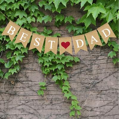 TEMU 1 Set Of Best Dad Burlap Banners, Father's Day Decorative Burlap Banner, Happy Birthday Party Supplies Hanging Decoration For Father's Day Gifts Image