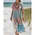 Femmes Robe Longue Maxi Robe Robes en coton et lin Robe Décontractée Robe bohème Robe occidentale Mode Extérieur Soirée Fête Coupe régulière Fleur Manche Courte Col en V Rouge Bleu Vert Kaki Été